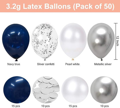 Navy Blue Balloons, 12 Inch White Balloons - Image 2