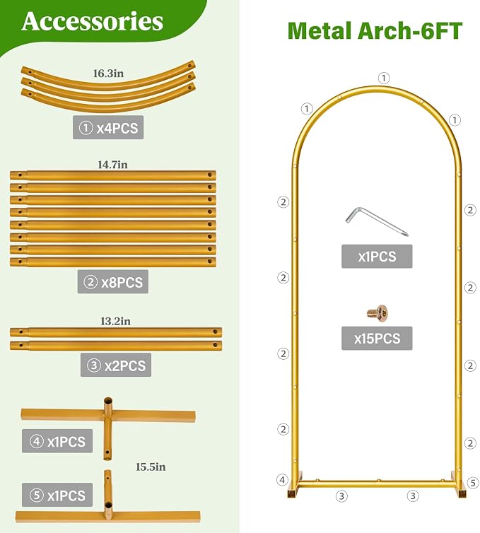 Metal Arch Backdrop Stand Wedding Arch Frame Set of 3 Gold Backdrop Arch Stand - Image 4