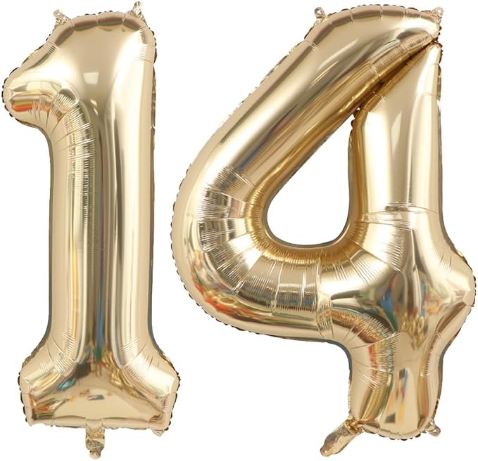 Light Gold 14 Number Balloons 40 Inch Giant Champagne Gold Birthday Numbers | by ANGEL+Q+HOUSE