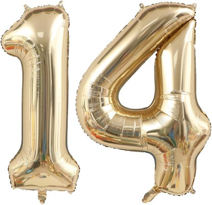 Light Gold 14 Number Balloons 40 Inch Giant Champagne Gold Birthday Numbers | by ANGEL+Q+HOUSE