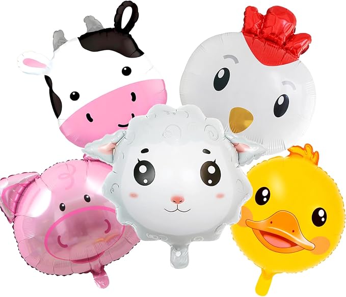 5pcs Farm Animal Balloons Sheep Cow Pig Chicken Duck Foil Balloons by Enimapod