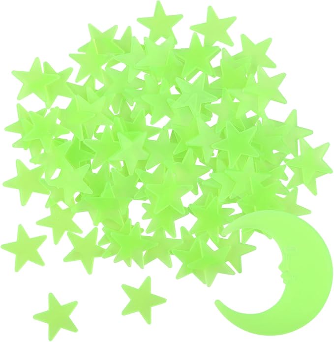 100 Stars and 1 Moon Glow in The Dark Luminous Fluorescent 3D Plastic Glow by Tenalleys