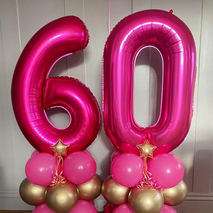 Hot Pink 60 Balloon Numbers, 40 Inch 60th Birthday Balloon Foil Mylar Number 60 - Image 3