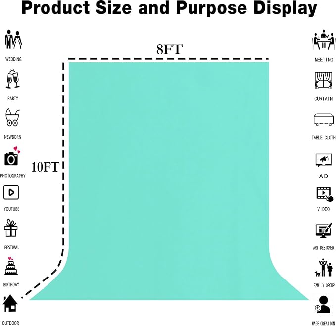Turquoise Photography Backdrop for Photoshoot, Fabric 8x10ft | Polyester Studio - Image 3