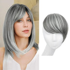 SARLA Clip in Side Bangs Extension Straight Synthetic Fake Bangs One Piece for Women Dark Grey
