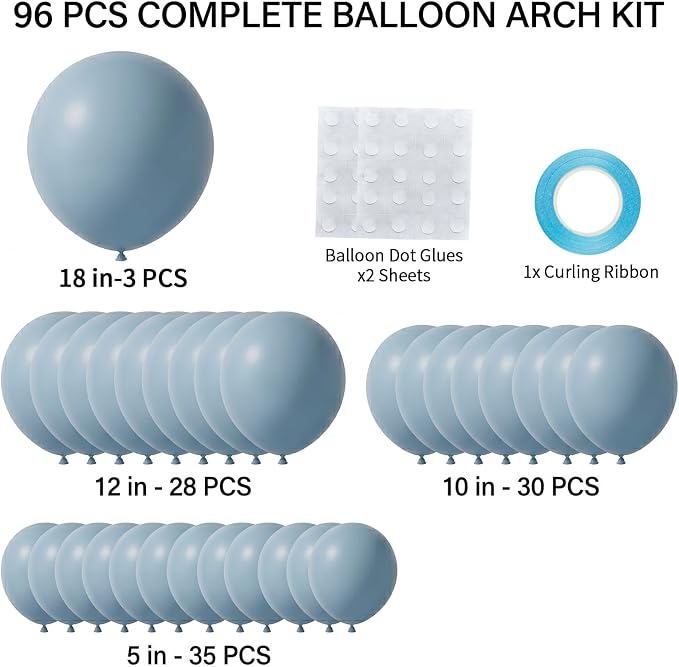 96Pcs 5/10/12/18 Inch Dusty Blue Latex Balloon Garland Arch Kit | Slate Blue - Image 2