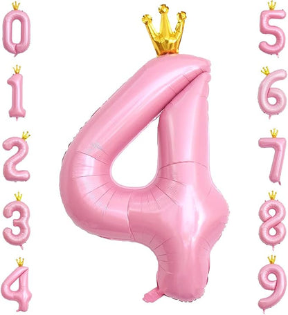 40 Inch Crown Pink Number 4 Balloon, Big Conjoined Light Pink Foil Mylar Helium by Unknown