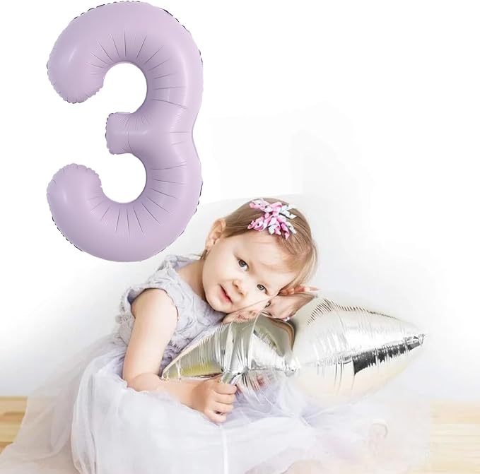 TONIFUL 40 Inch Cream Purple Large Number 3 Balloon - Image 3