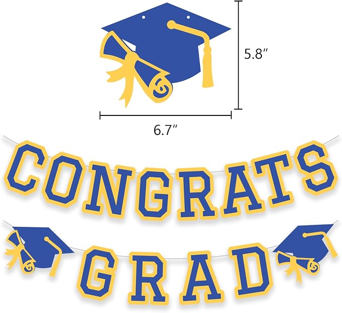 Congrats Grad Banner Graduation Party Banner Decoration Hanging Garland High - Image 2