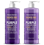 Natural Riches Purple Shampoo and Conditioner Set for Blonde, Silver & Grey Hair – Sulfate-Free, Color-Safe, Removes Brassy & Yellow Tones for Natural, Highlighted, and Bleached Hair – 16x2 fl oz