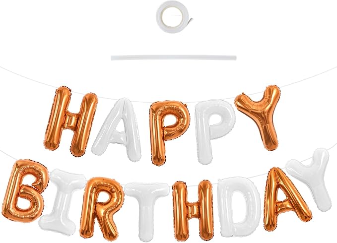 TONIFUL 16 Inch Orange White Happy Birthday Balloons Banner Decorations | by TONIFUL