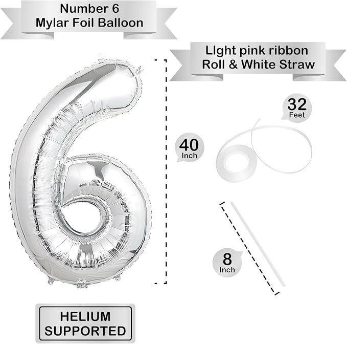 40 Inch Silver Number Balloons, Helium Mylar Foil Number Balloons - Image 3