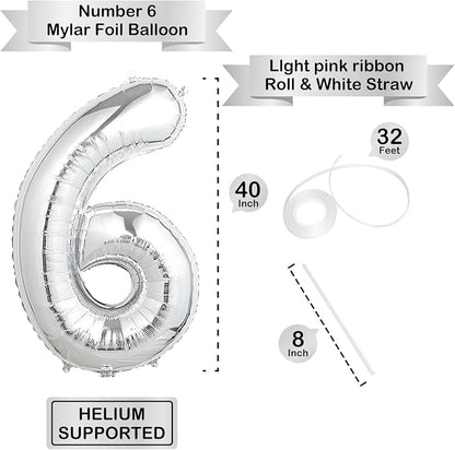 40 Inch Silver Number Balloons, Helium Mylar Foil Number Balloons - Image 3