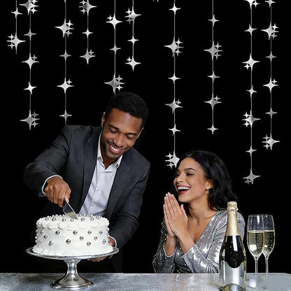 Glitter Silver Four-Angle Star Paper Garland Banner Décor 40 Feet Twinkle - Image 5