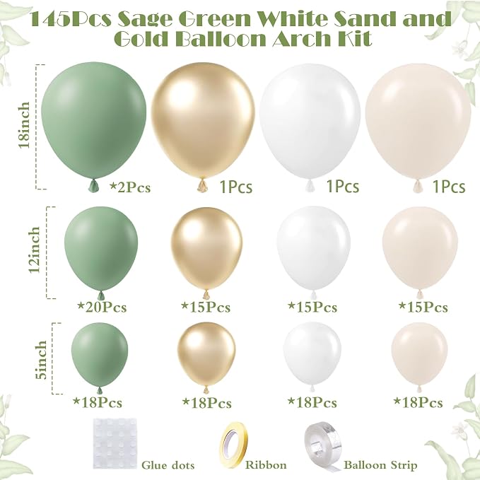 KARLURE Sage Green Balloon Arch Kit Garland - Image 2