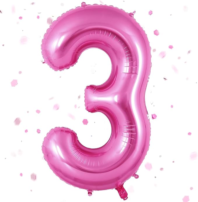 Pink Number Balloons, Large Hot pink Number 3 Balloon 40 Inch Pink 3 Balloon by Yeodong