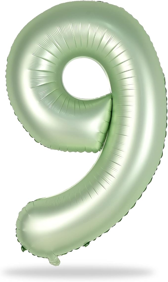 40'' Sage Green Number 9 Balloon, Self Inflating Foil Number Balloons Set 0-9 by Lingqiang
