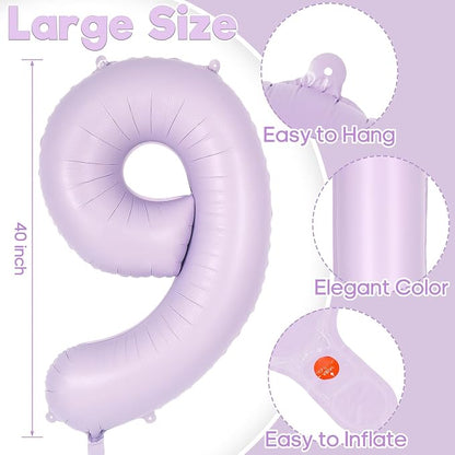 Light Purple Number 9 Balloon, 40 Inch Big Large Foil Helium Number Balloons - Image 3
