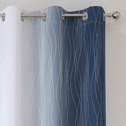 Navy Blue and Greyish White Blackout Curtains 54 Inch Length, Light Blocking - Image 4