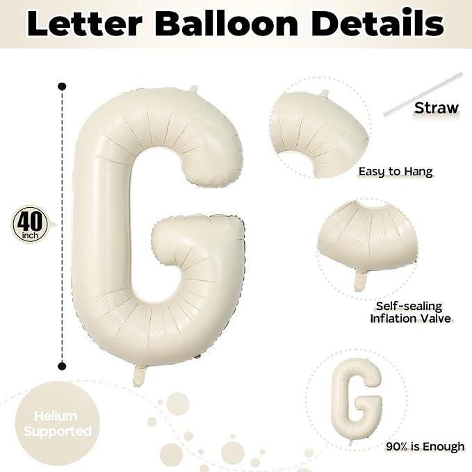 40 Inch Cream Girl Balloons, Large Beige Neutral Letters - Image 2
