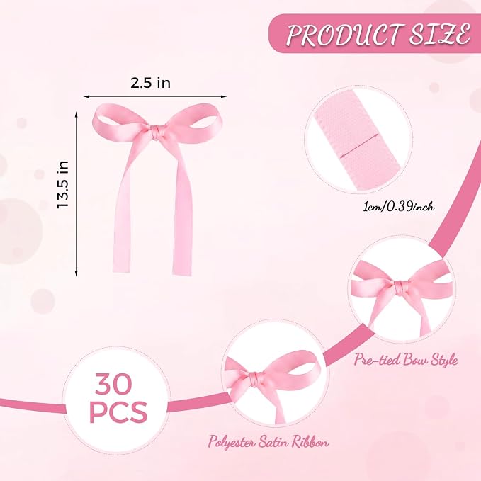 Pink Bows for Cake Ribbon Bow Cake Topper Pink Bow Cupcake Toppers | 30 PCS Bow - Image 6
