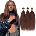 34 34 34 Inch Chocolate Brown Bundles Human Hair Brown Yaki Straight Bundles Brazilian Virgin Remy Hair Extensions Niegmeag Double Weft Color 4 Kinky Straight Bundle Hair Weave 300g