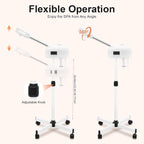 Professional Facial Steamer, 750W White Skin Care Equipment w/Wheels & LCD Panel, PTC Heating, 600ml Large Capacity Face Steamer Machine, Adjustable Height Hot Mist Steamer for Beauty Salon