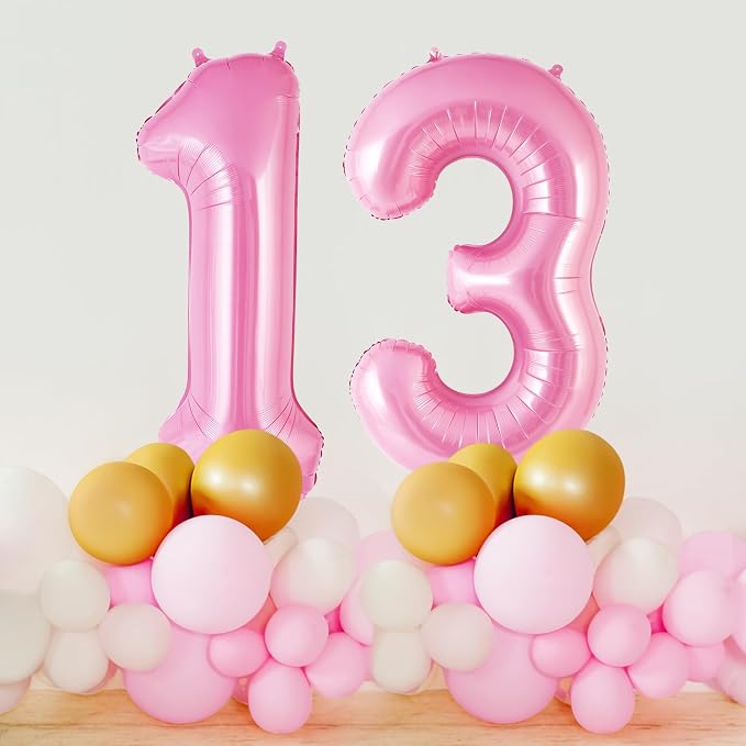 Pink Number 13 Balloon, 40 Inch Big Large Foil Helium Number Balloons, Giant - Image 4