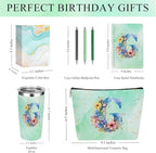 Personalized Gifts Monogrammed Birthday Gifts for Women, Mentor Employee Boss Day Christmas Initial 20 oz Tumbler, Makeup Bag Cup Ballpoint Pens Journal Notebook 6 Set, (Aesthetic Green Flower G)