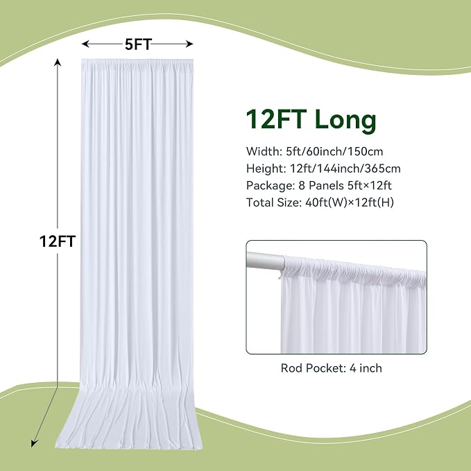 40×12ft White Wrinkle Free Backdrop Curtain, Soft Silky Easy to Drape Wedding - Image 5