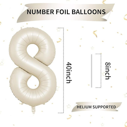 40 Inch Cream Number 8 Balloon, Digital 8 Cream White Giant 8 Foil Balloon - Image 2