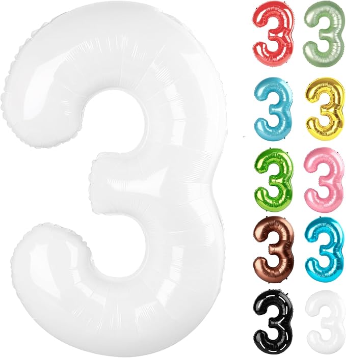 White Number 3 Balloon 40 Inch by IWERP