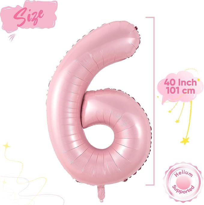 Light Pink 6 Balloon, 40 Inch Large Pastel Pink Foil Helium Number Balloons 0-9 - Image 2