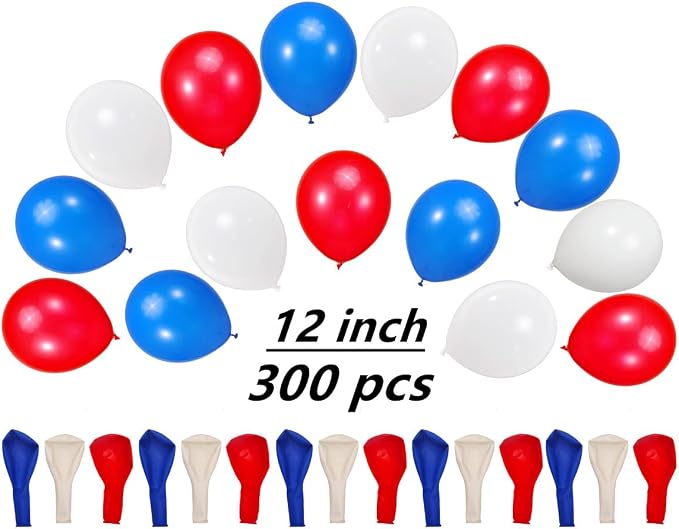 300 Pack Red White and Blue Balloons 100 of each of the 3 colors 12 inch Red - Image 2