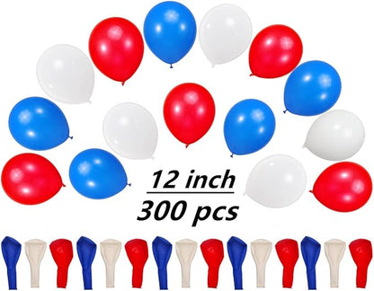 300 Pack Red White and Blue Balloons 100 of each of the 3 colors 12 inch Red - Image 2
