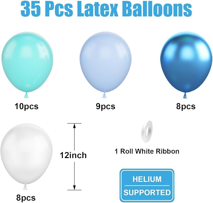 Ocean Under The Sea Balloon, 12 Inch Teal Blue Balloons Turquoise Blue and - Image 2