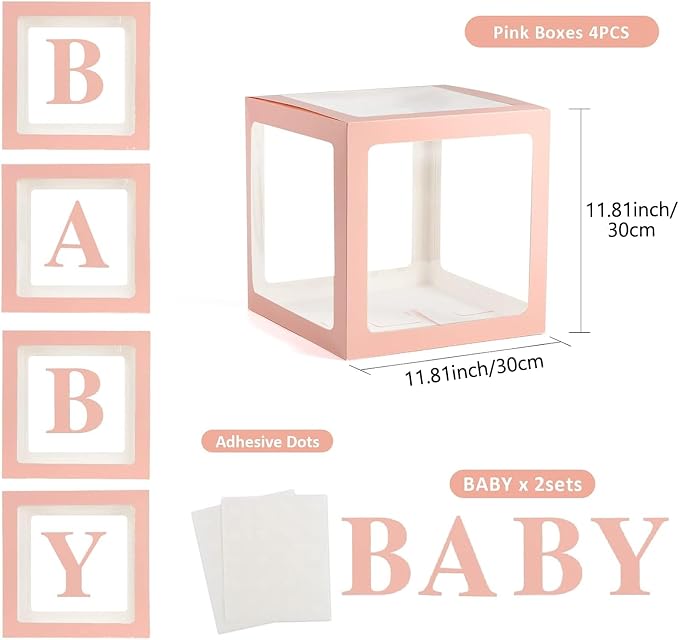 Voircoloria Baby Boxes with Letters, 4 Transparent Balloon Boxes | - Image 2