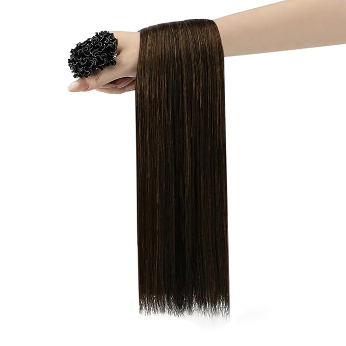 YoungSee U Tip Hair Extensions Human Hair Brown Balayage Utip Hair Extensions Human Hair Dark Brown Ombre Keratin Tip Hair Extensions Real Human-Hair 16In Ombre K Tips Hair 50s/50G for Everyday Wear