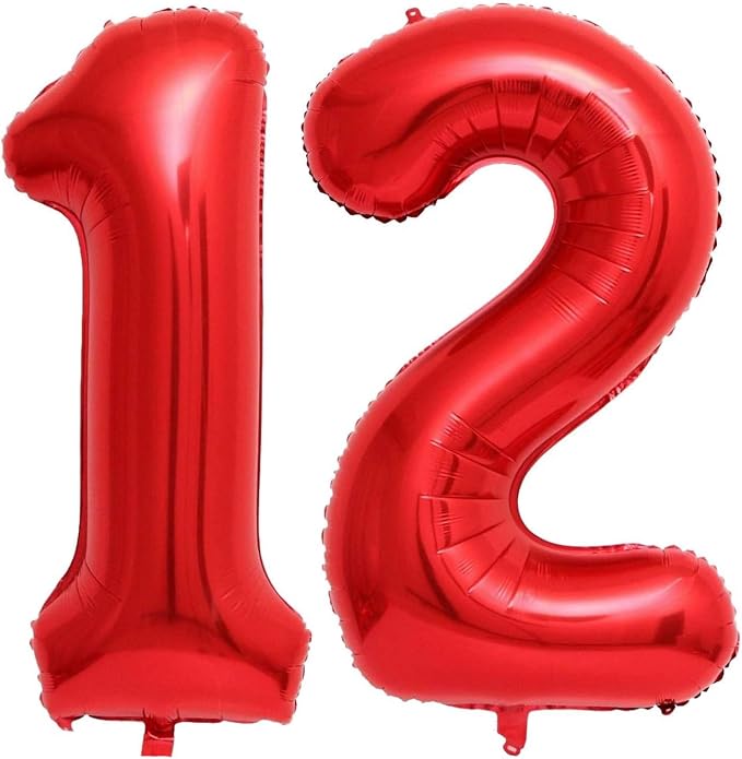Red 12 Number Balloons, 40 Inch 12 Balloons Foil Mylar Helium Big Red 12 by BBPOOL