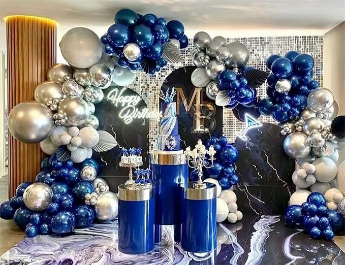 140 Pack Silver Navy Gray Macaron Blue Balloons Garland Arch Kit - Image 4