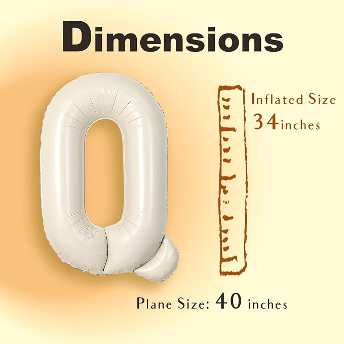 SUWEN 40 Inch Cream Large Q Letter Balloons Big Foil Helium A-Z | Jumbo Mylar - Image 6