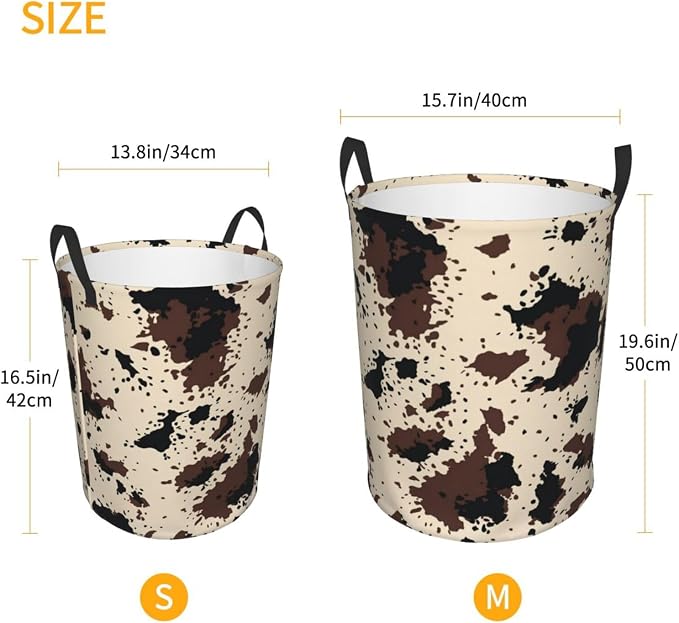 Highland Cow Texture Round Laundry Hamper Cowskin Print Storage Basket Toys - Image 4