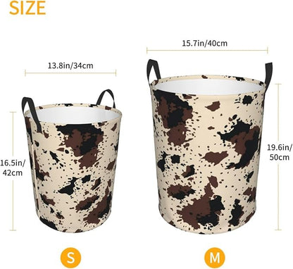 Highland Cow Texture Round Laundry Hamper Cowskin Print Storage Basket Toys - Image 4