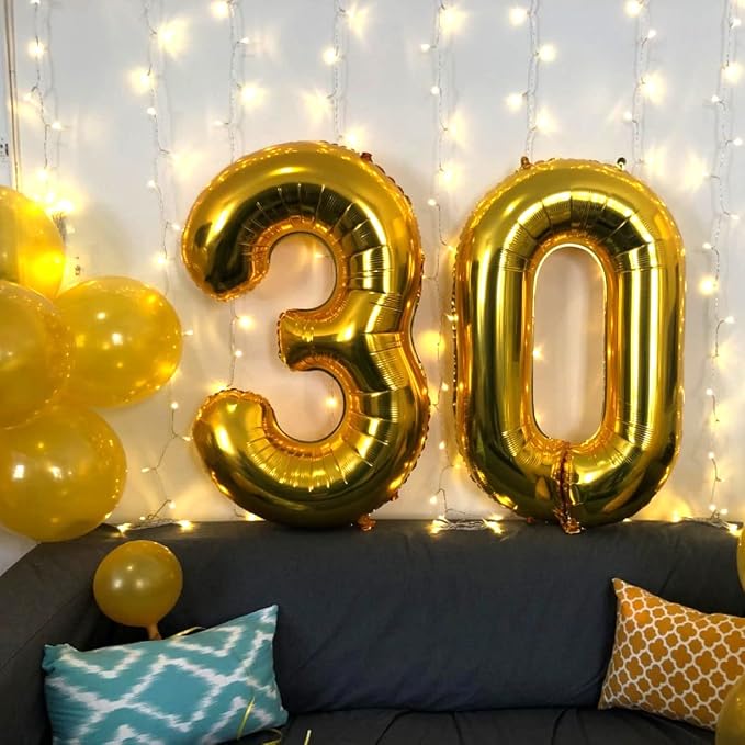 Gold Number 30 Balloons, 40 Inch Gold Mylar Foil Number 3 & 0 Balloons - Image 5