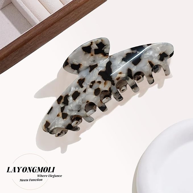 French Hair Claw Clips for Women Grils,4 Inch Strong Hold No Slip Grip Accessories Acetate Material,Not Easily Damaged,Thick or Thin Hair (White & Brown)