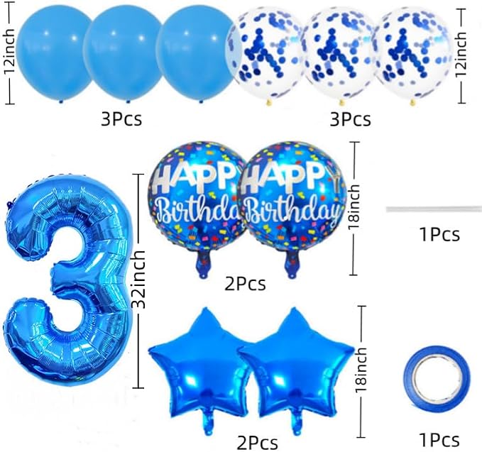 3rd Birthday Large Foil Balloons Blue， Balloon Decorations - Image 2