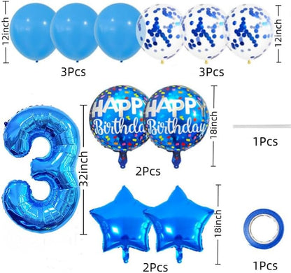 3rd Birthday Large Foil Balloons Blue， Balloon Decorations - Image 2