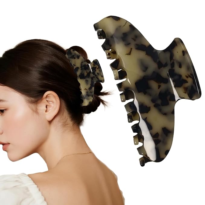 French Hair Claw Clips for Women Grils,4 Inch Strong Hold No Slip Grip Accessories Acetate Material,Not Easily Damaged,Thick or Thin Hair (Beige Tortoiseshell)