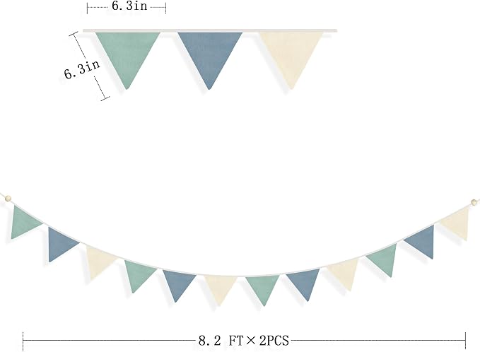 2 Sets of Blue Green Nursery Garland 24Pcs Green Blue Fabric Linen Pennant - Image 2