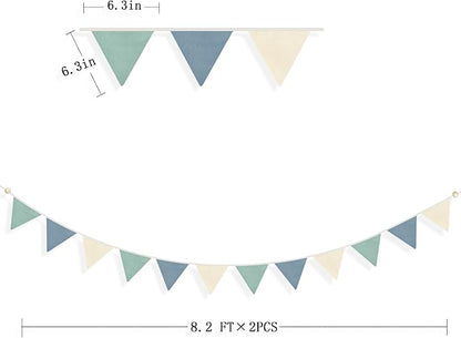 2 Sets of Blue Green Nursery Garland 24Pcs Green Blue Fabric Linen Pennant - Image 2